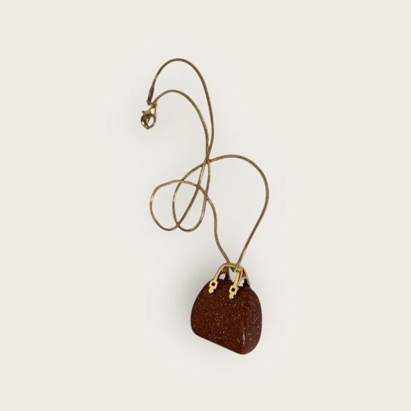 Brown druzy Quartz  purse pendant plus a gold plated necklace - Picture 6 of 7